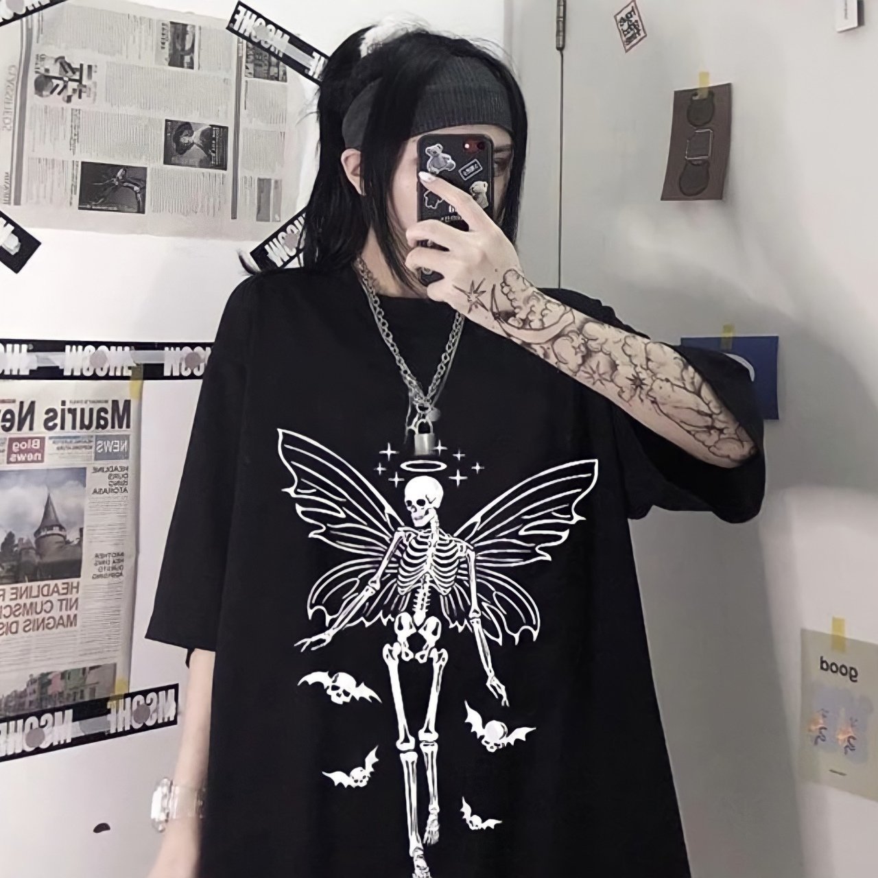 Kelebek İskelet Oversize Unisex Tişört
