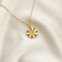 Papatya Kolye Taşlı Gold