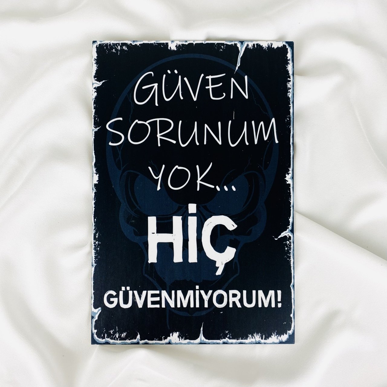 Güven Sorunum Yok Hiç Güvenmiyorum Ahşap Tablo