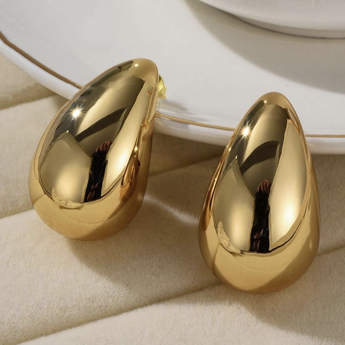 Çelik İtalyan Gözyaşı Damla Küpe Gold