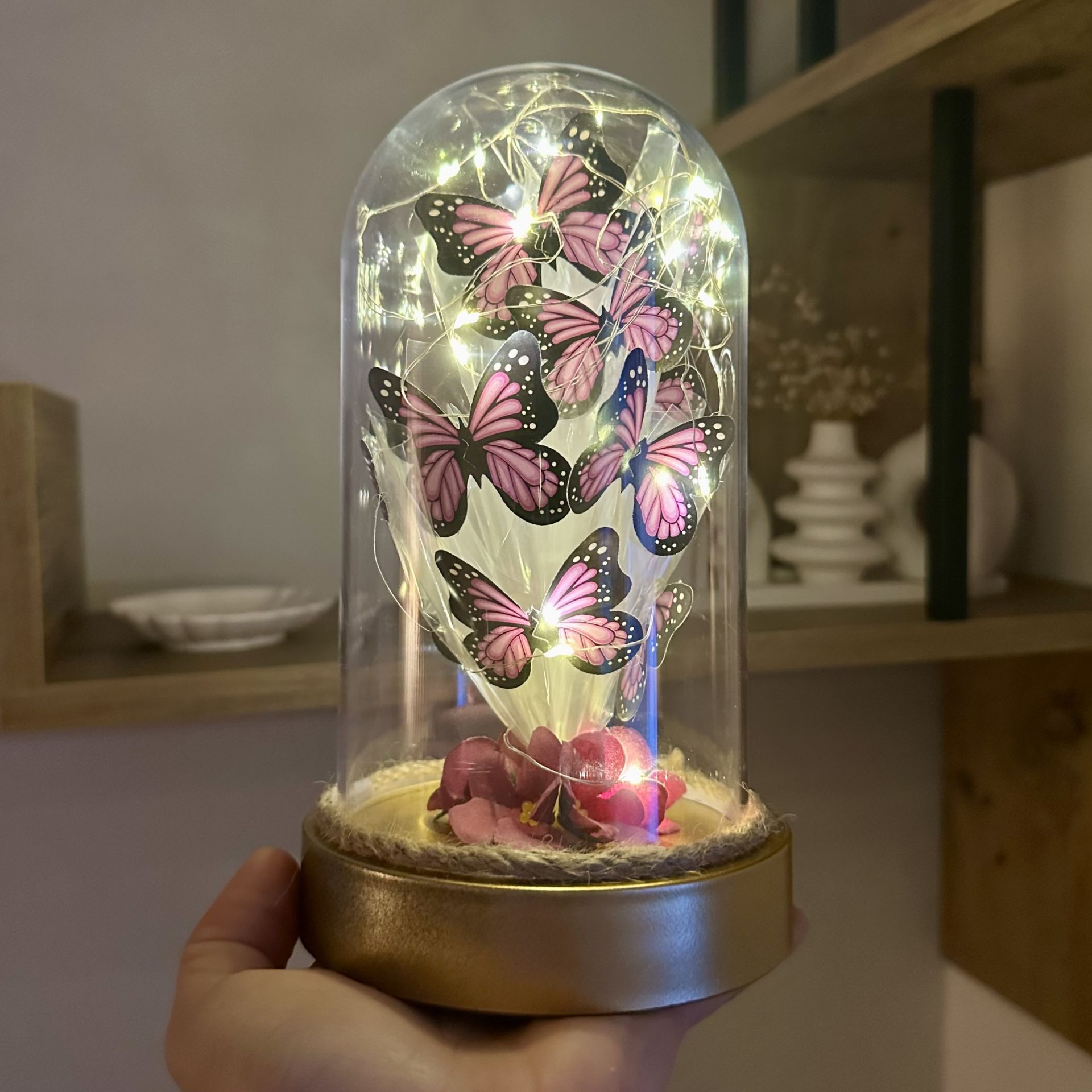 Led Işıklı Kelebek Cam Fanus