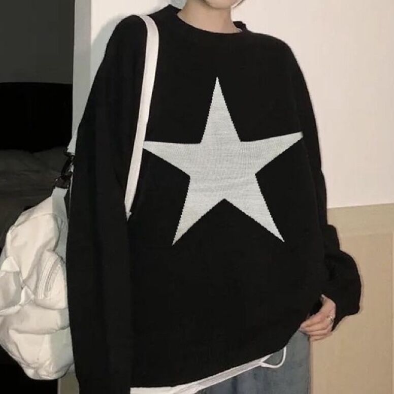Yıldız Oversize Unisex Siyah Kazak