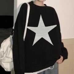 Yıldız Oversize Unisex Siyah Kazak