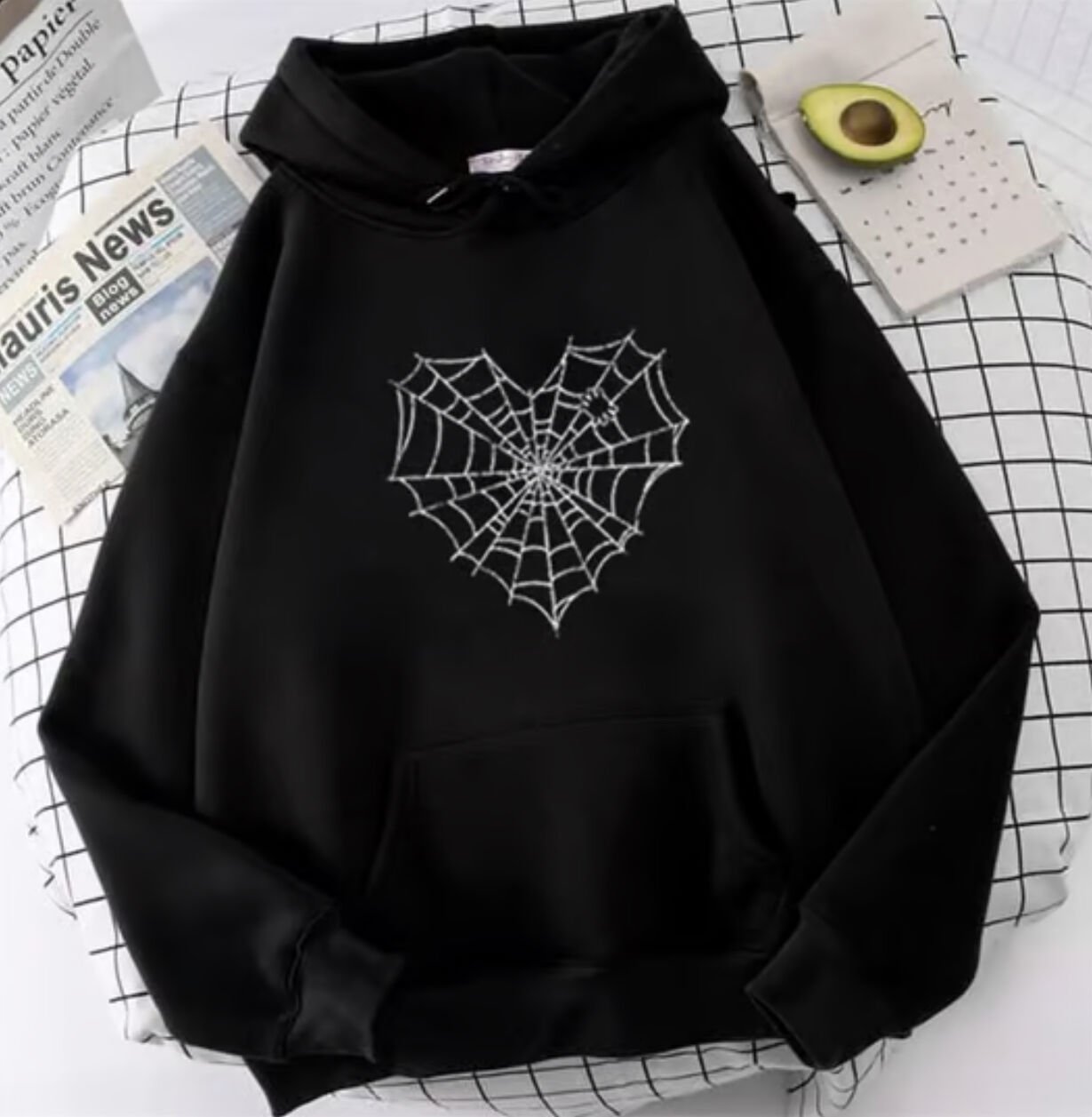 Heart Web Baskılı Oversize Unisex Kapüşonlu Sweatshirt