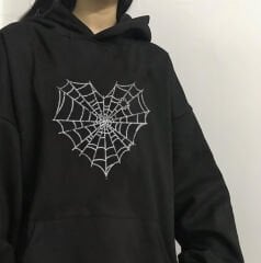 Heart Web Baskılı Oversize Unisex Kapüşonlu Sweatshirt