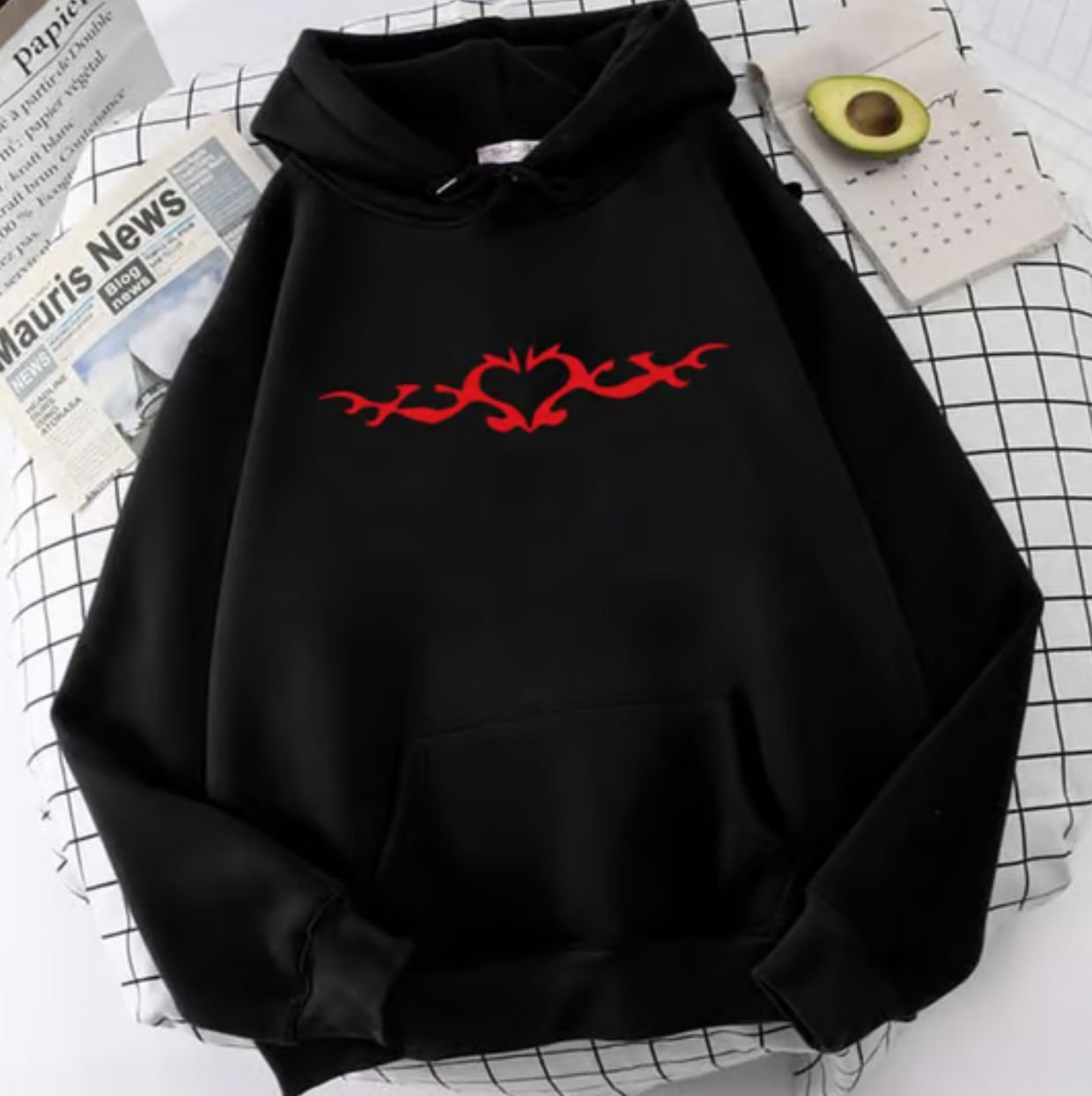 Clawed Heart Baskılı Oversize Unisex Kapüşonlu Sweatshirt