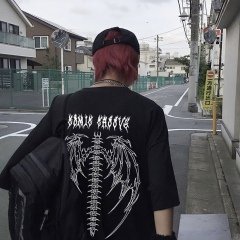 İskelet Kanat Ön Arka Baskılı Oversize Unisex Tişört