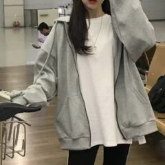 Düz Oversize Gri Unisex Kapşonlu Hırka