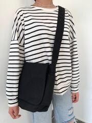 Düz Siyah Unisex Postacı Çanta