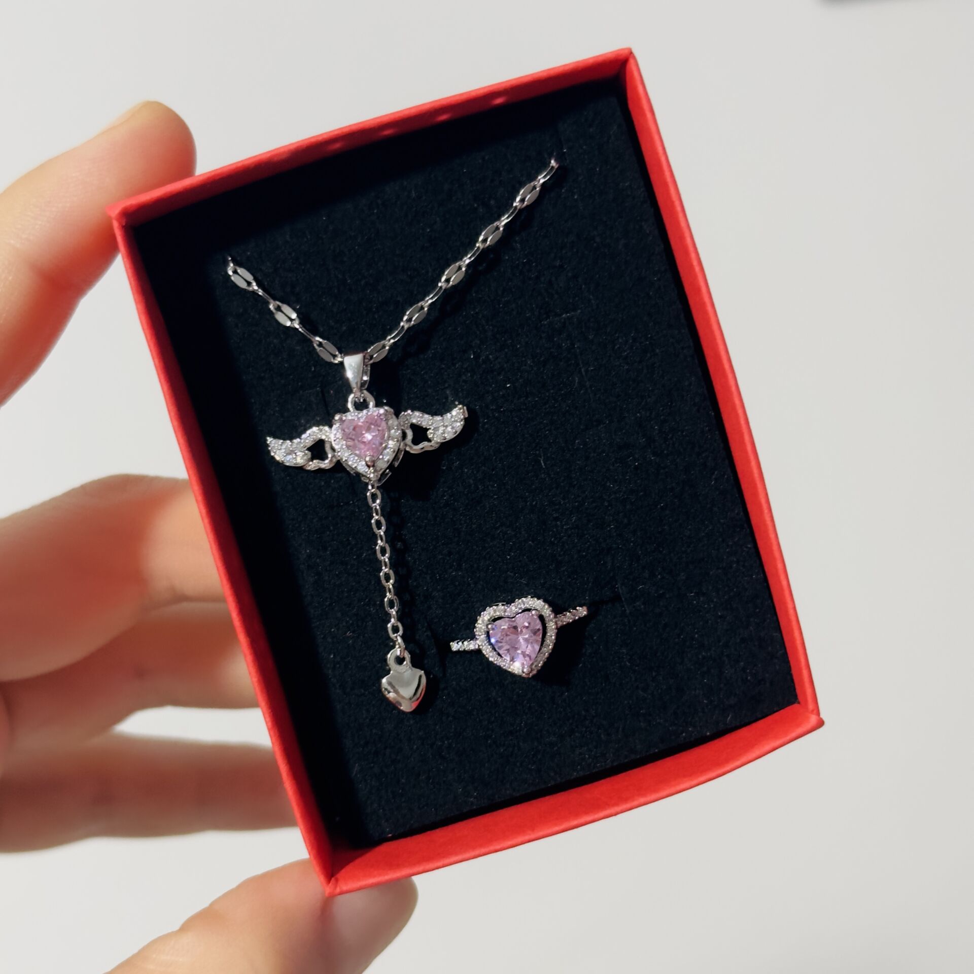 Sallanan Kanat Kolye Pandora Yüzük Set Gümüş