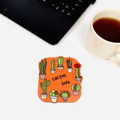Cactus Love Ahşap Bardak Altlığı