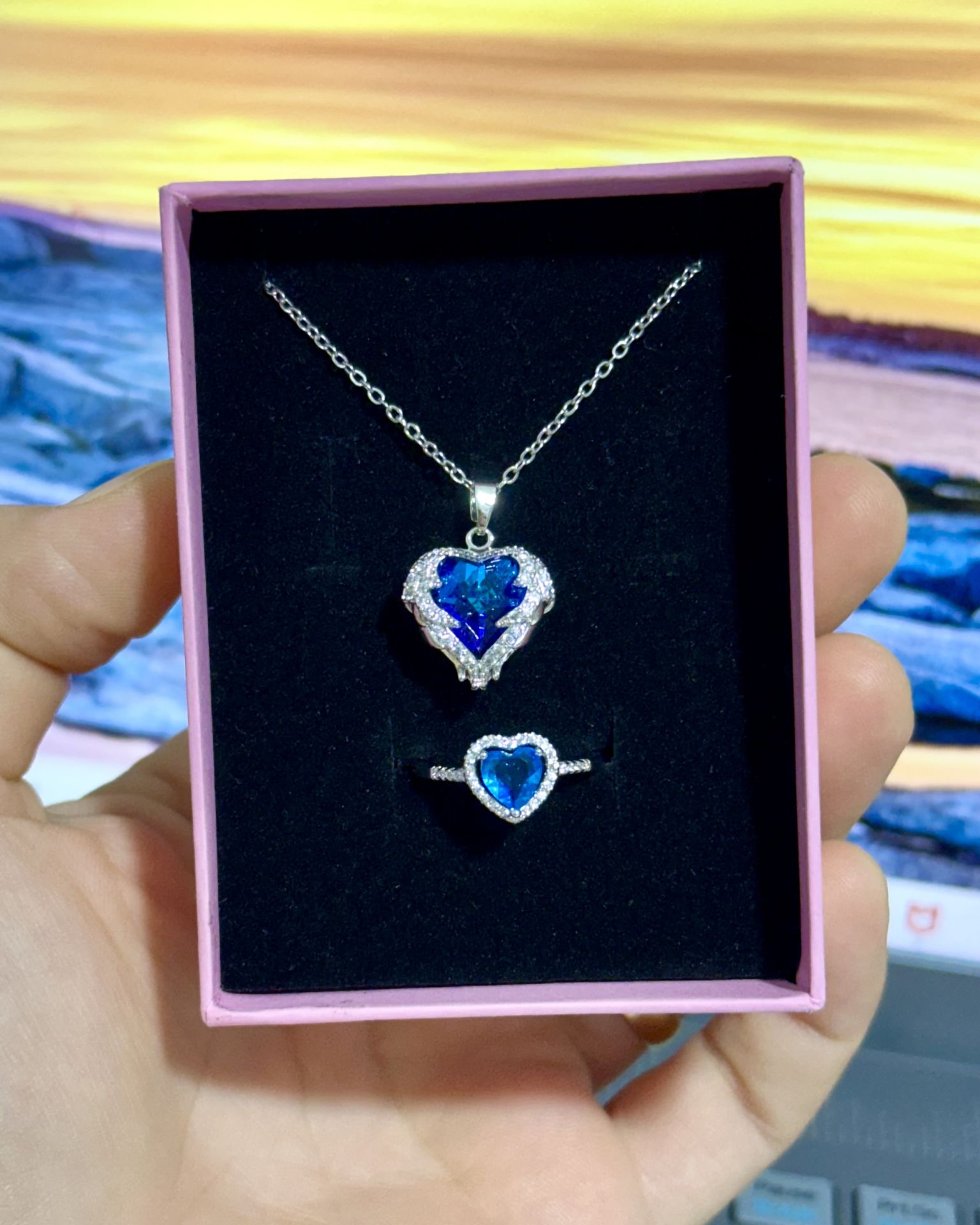 Pandora Mavi Taşlı Kolye Yüzük Set