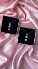 Coquette Stil Kalp Kolye Yüzük Set Gümüş Beyaz
