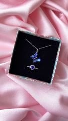 Kelebek Kolye Pandora Yüzük Set Gümüş Mavi
