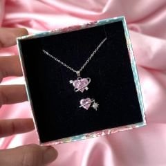 Love Planet Kolye Yüzük Set Gümüş Pembe