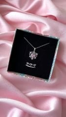 Love Heart Kolye Yüzük Set Gümüş Pembe