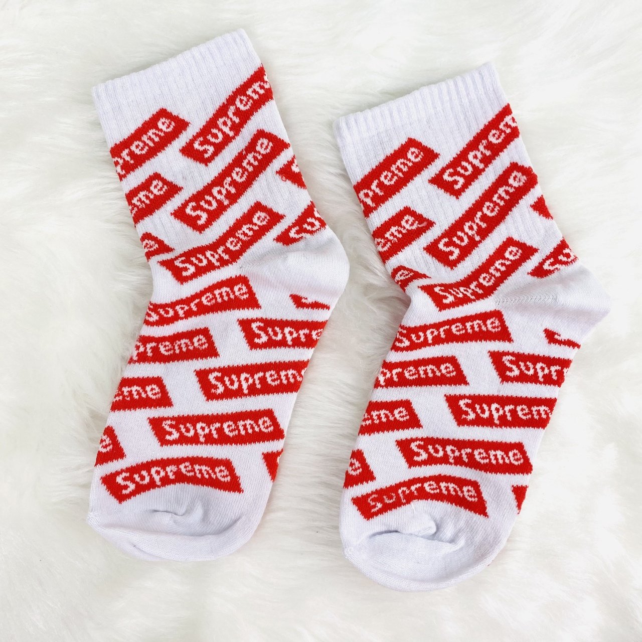 Supreme Baskılı Çorap Kırmızı-Beyaz