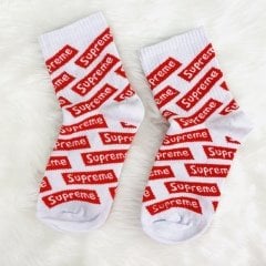 Supreme Baskılı Çorap Kırmızı-Beyaz