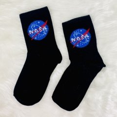 Nasa Baskılı Çorap Siyah