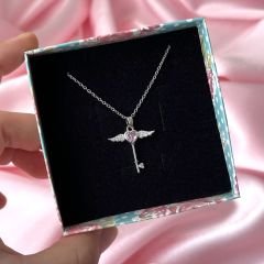Heart Taşlı Anahtar Kolye Gümüş