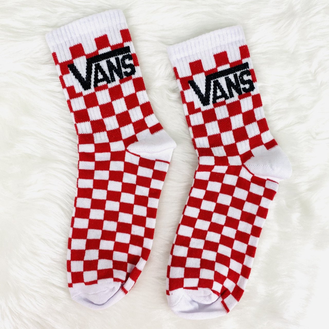 Damalı Vans Baskılı Çorap Kırmızı