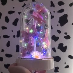 Led Işıklı Kelebek Cam Fanus