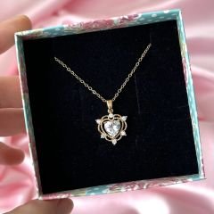 Love Heart Kolye Gold Beyaz Taşlı