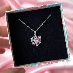 Love Heart Kolye Gümüş Pembe Taşlı