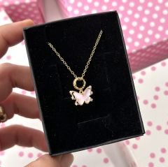 Pink Butterfly Kolye Gold