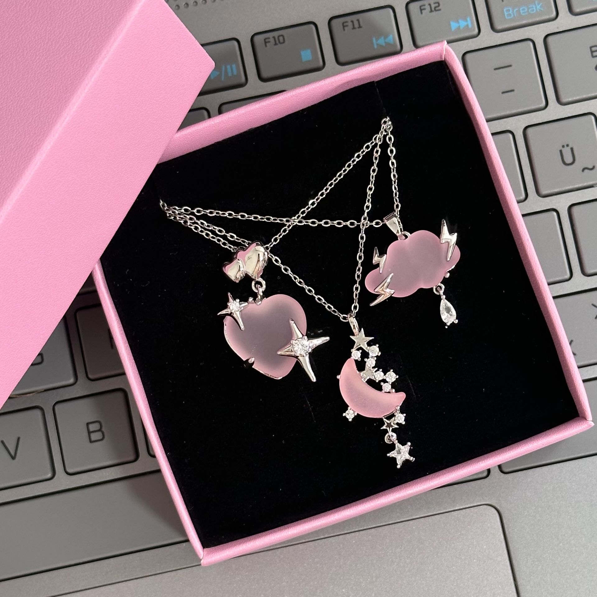 3'lü Pink Kolye Set