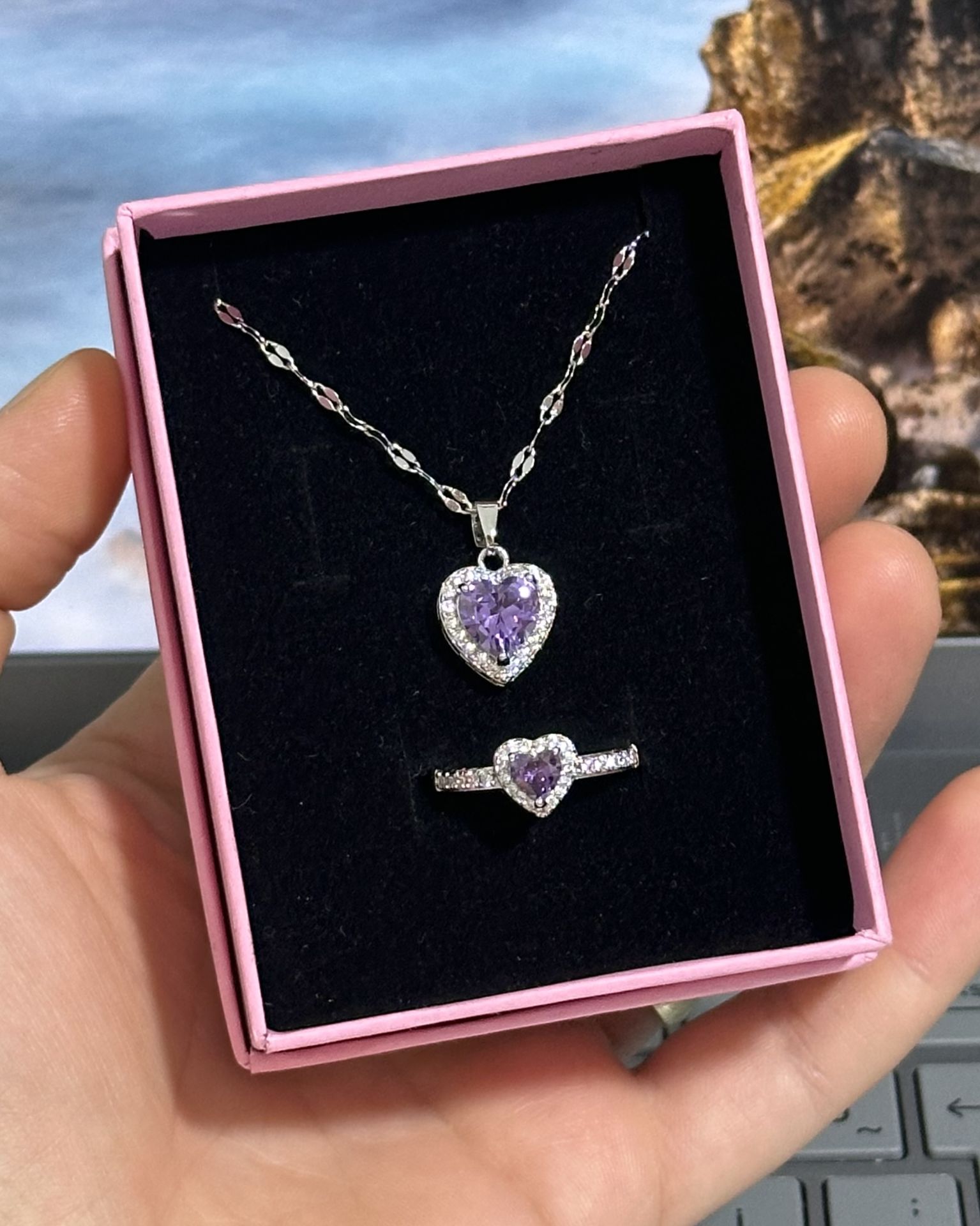 Pandora Kalp Kolye Yüzük Set Mor