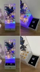 Çekmeceli Led Işıklı Kelebek Fanus Kolye Yüzük Set