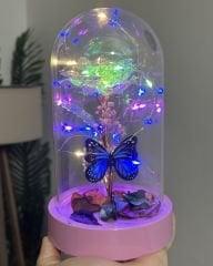 Hologram Gül Kelebek Detay Led Işıklı Cam Fanus