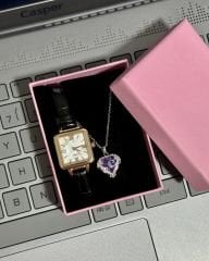 Minimal Saat Taşlı Kalp Kolye Set Gümüş