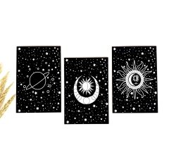 Moon Satürn Tasarımlı Ahşap Duvar Panosu 3’lü
