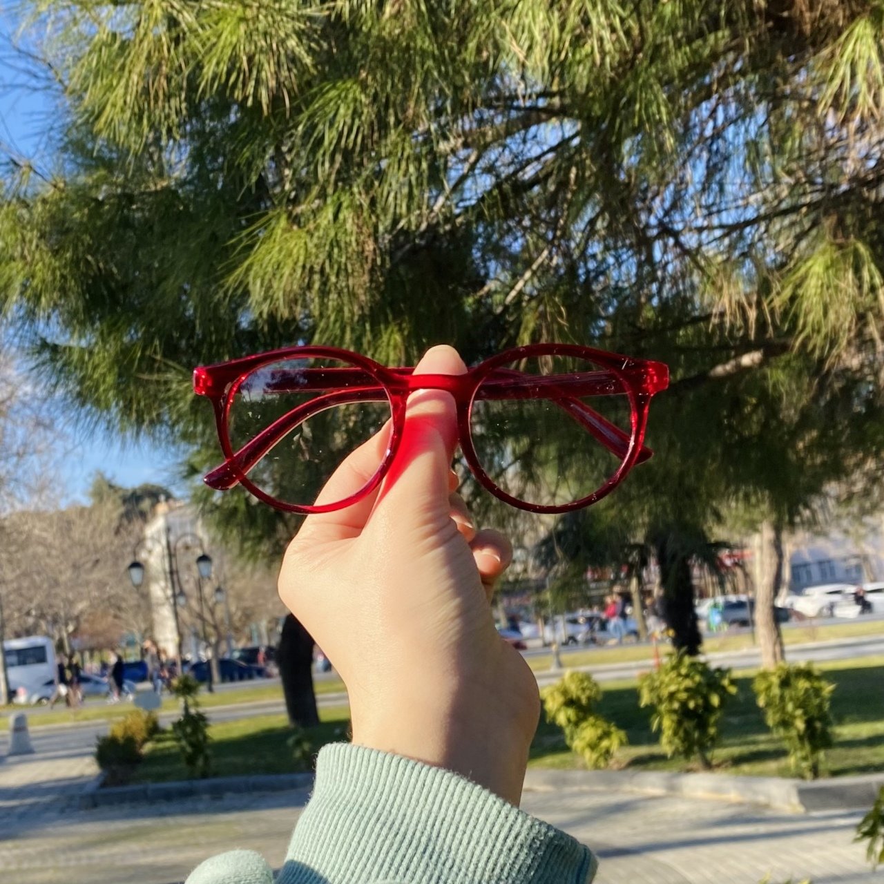 Retro Gözlük Şeffaf Kırmızı